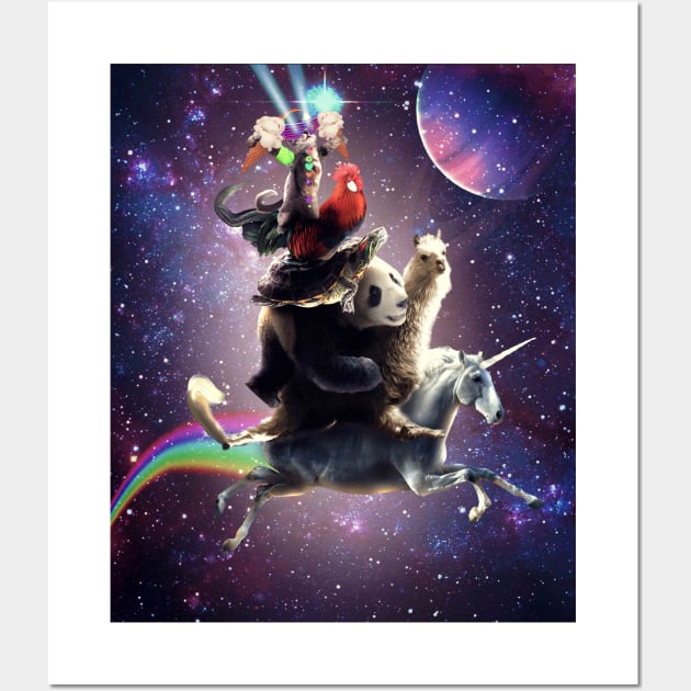 Cat Riding Chicken Turtle Panda Llama Unicorn Wall Art by Random Galaxy